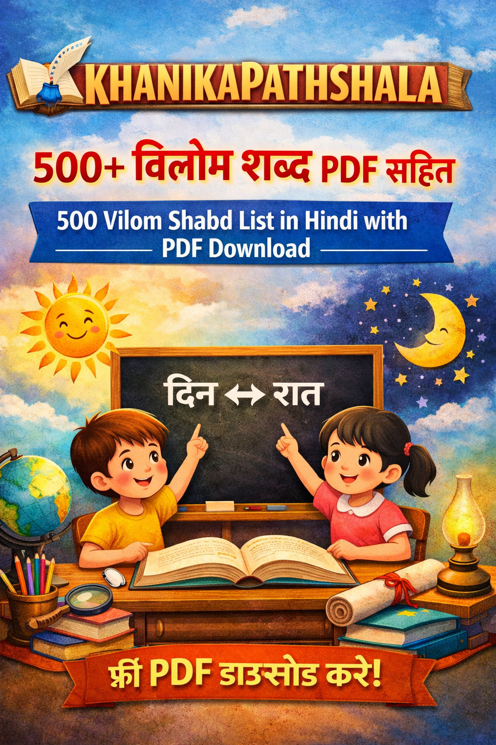 Read more about the article 500+ विलोम शब्द PDF सहित | 500 Vilom Shabd List in Hindi with PDF
