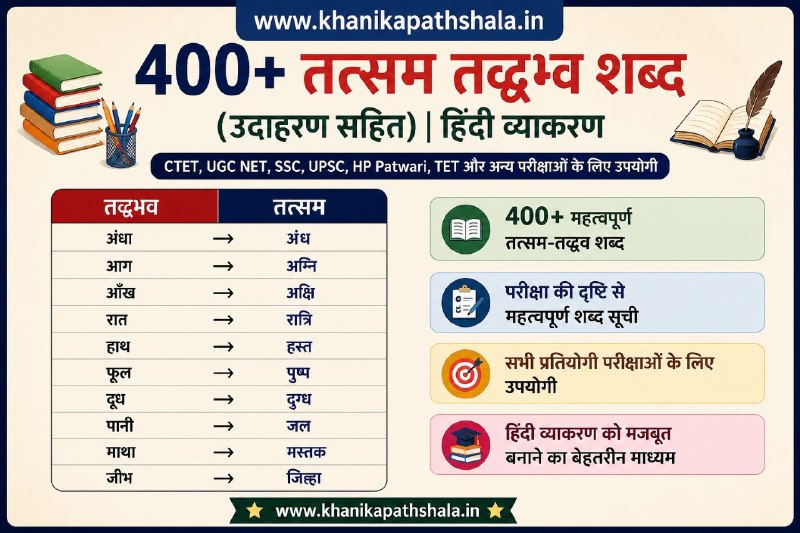 400+ तत्सम तद्भव शब्द